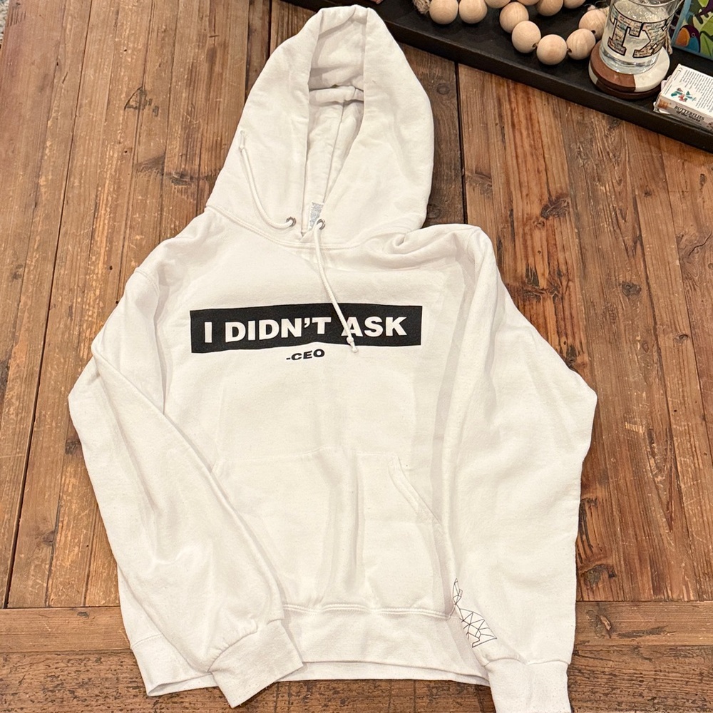Jerzees Cream Hoodie with Black and Red Logo